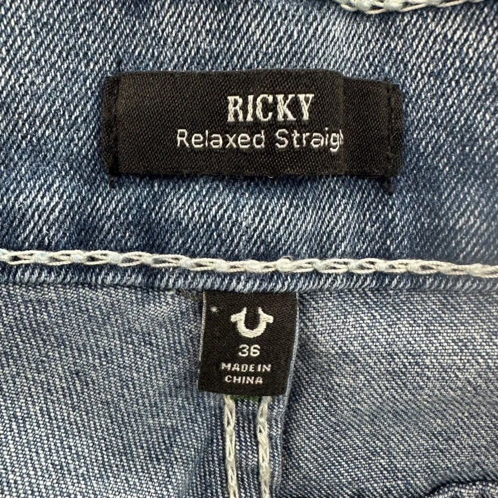 True Religion Ricky Big T Flap Relaxed Straight Jeans Light Pacific Wash 36x34